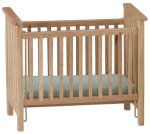 (image for) Slatted Nursery Crib - Oak - Blue Fabric