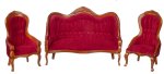 (image for) Victorian Living Room Set - Red & Walnut - 3pc