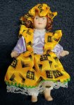 (image for) 6in Porcelain Girl Doll Yellow Print w/ Bonnet