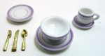 (image for) Purple Trim Ceramic Dinner Set for One w/ Goldware 8pc