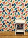 (image for) Colorful Birds Dollhouse Wallpaper 3pc