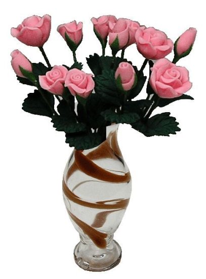 (image for) Pink Roses in Brown Striped Vase 12pc