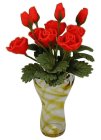 (image for) Red Roses in Amber Striped Ruffle Vase 12pc