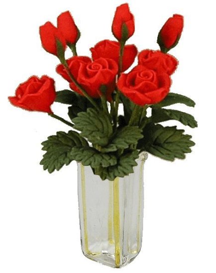 (image for) Red Roses in Amber Striped Square Vase 12pc