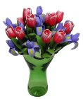 (image for) Pink Tulips & Purple Irises in Green Ruffled Vase 12pc