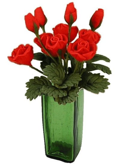 (image for) Red Roses in Green Square Vase 12pc