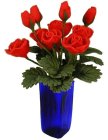 (image for) Red Roses in Blue Square Vase 12pc