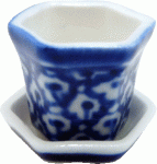 (image for) Large Ceramic Pot w/ Drip Saucer Blue & White