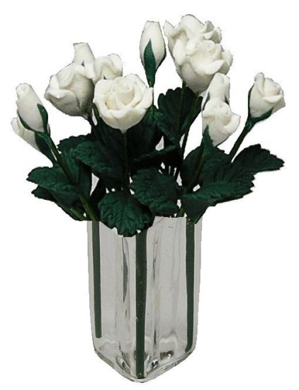 (image for) White Roses in Green Striped Square Vase 12pc