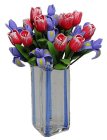 (image for) Pink Tulips & Purple Irises in Blue Striped Square Vase 12pc