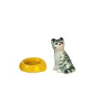 (image for) Gray Tiger Kitten w/ Bowl