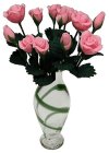 (image for) Pink Roses in Green Striped Vase 12pc