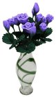 (image for) Purple Roses in Green Striped Vase 12pc