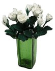 (image for) White Roses in Green Square Vase 12pc