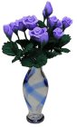 (image for) Purple Roses in Blue Striped Vase 12pc