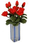 (image for) Red Roses in Blue Striped Square Vase 12pc