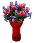 (image for) Pink Tulips & Purple Irises in Red Ruffled Vase 12pc