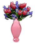 (image for) Pink Tulips & Purple Irises in Pink Classic Vase 12pc