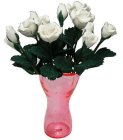 (image for) White Roses in Pink Ruffled Vase 12pc