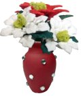 (image for) Red & White Poinsettias in Red Jeweled Vase