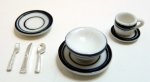 (image for) Black Trim Ceramic Dinner Set for One w/ Silverware 8pc