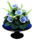 (image for) Blue/ White Floral Arrangement on Blue Glass Stand