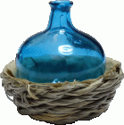 (image for) Glass Demijohn in Short Wicker Basket Turquoise