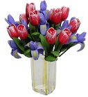 (image for) Pink Tulips & Purple Irises in Amber Striped Square Vase 12pc