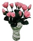 (image for) Pink Roses in Green Striped Ruffle Vase 12pc