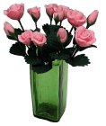 (image for) Pink Roses in Green Square Vase 12pc