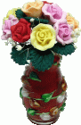 (image for) Multicolored Roses in Red Glass Vine Vase