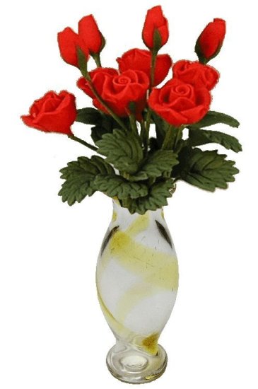 (image for) Red Roses in Amber Striped Vase 12pc