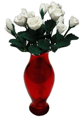 (image for) White Roses in Red Classic Vase 12pc