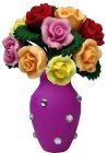 (image for) Multicolored Roses in Pink Jeweled Vase