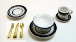 (image for) Black Trim Ceramic Dinner Set for One w/ Goldware 8pc