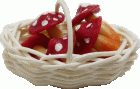 (image for) Red & White Mushrooms in Basket w/ Handle