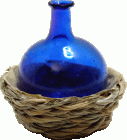 (image for) Glass Demijohn in Short Wicker Basket Blue