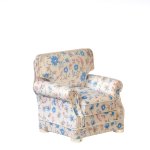 (image for) Armchair - White w/ Blue Floral Fabric