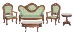 (image for) Victorian Fauteuil Living Room Set - Light Green - Walnut 5pc