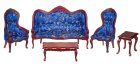 (image for) Living Room Set - Mahogany & Blue Floral - 5pc