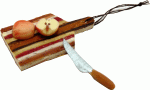 (image for) Cut Apple Halves & Knife on Cutting Board