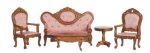 (image for) Victorian Fauteuil Living Room Set - Light Red & Walnut 5pc