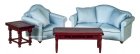 (image for) Living Room Furniture Set 4pc - Light Blue & Mahogany