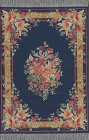 (image for) Turkish Rectangular Area Rug - Navy Blue Floral