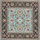 (image for) Turkish Square Throw Rug - Black & Teal Floral