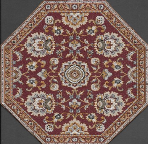 (image for) Turkish Octagonal Area Rug - Burgundy & Gold Floral