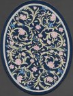 (image for) Turkish Oval Throw Rug - Navy Blue Floral