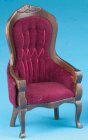 (image for) Victorian Gents Chair w/ Red Velour Fabric - Walnut