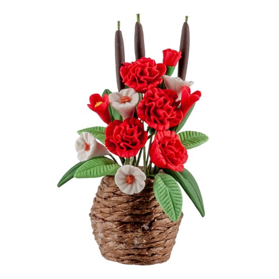 (image for) Red and White Floral Arrangement in Woven Basket