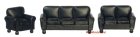 (image for) Black Leather Living Room Furniture Set 3pc